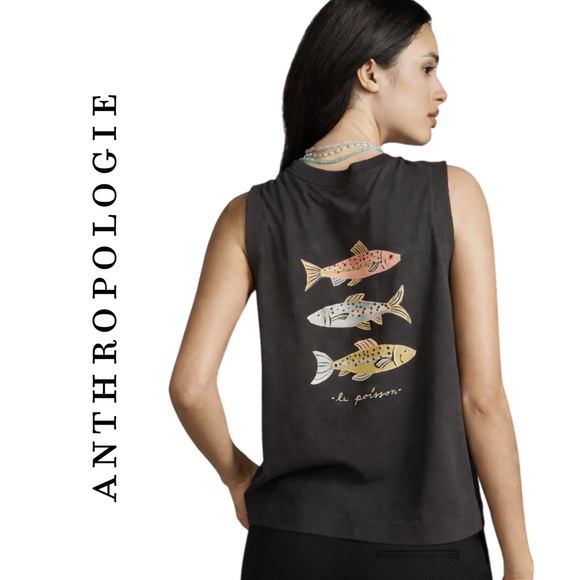 Anthropologie Tops - Anthropologie Samantha Johnson Fish Graphic Muscle Tee